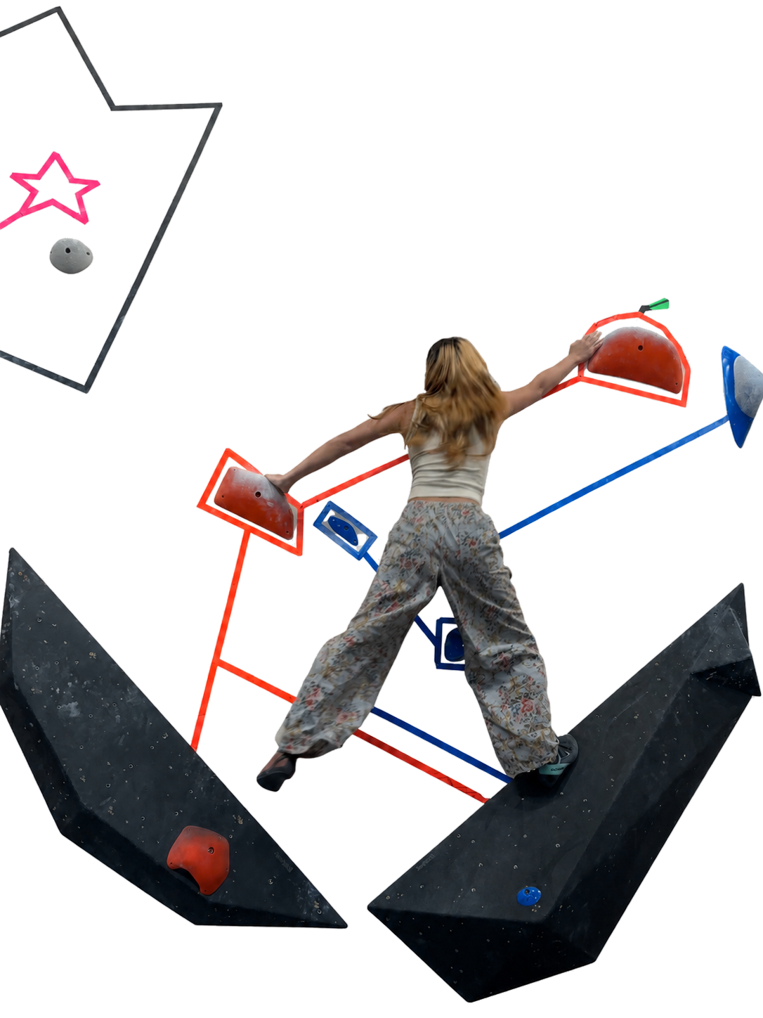 Climber reaching across a bouldering wall